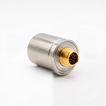 Generic hermetically sealed precision servo inclinometer tilt sensor pod isolated on white.