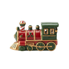 Ceramic Christmas train locomotive engine with holly and gold trim © นายณัฐวัตร เพชรสมบัต