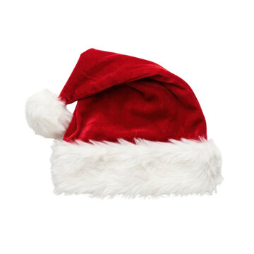 Plush red velvet Santa hat with white faux fur trim