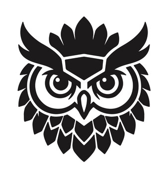 Tribal owl vector icon black and white totem mascot