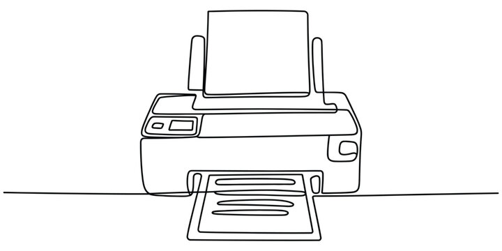 Continuous single line drawing of an office printer Vector, illustration