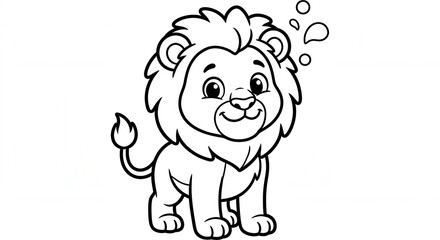 Fototapeta premium Cute Baby Lion Coloring Page Line Art Illustration Isolated on White Background