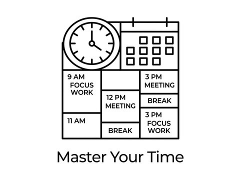 Daily schedule planner icon with clock and calendar for time management and productivity.