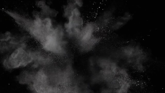 White powder explosion isolated on black background video footage