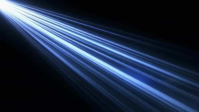 Bright blue light rays shining from top left corner on black background motion graphics