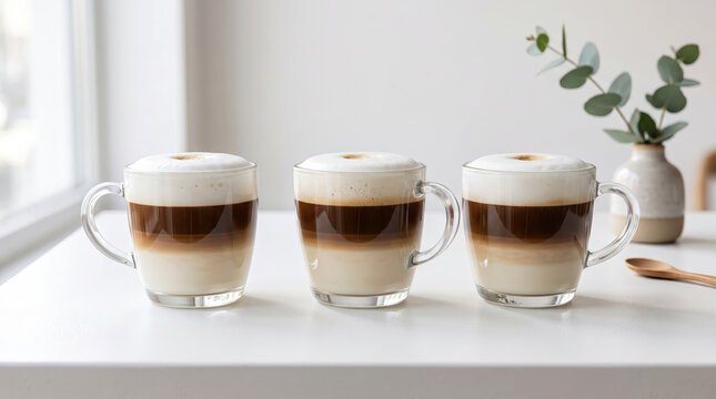 Three cups of layered latte macchiato