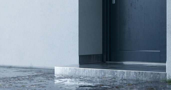 Modern house entrance with wet stone floor