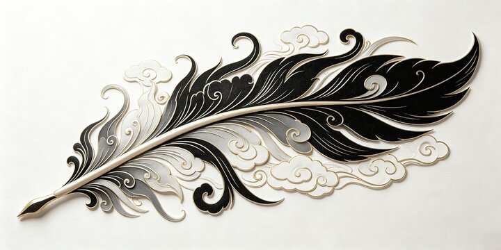 Black Silver Gold Feather Papercut Elegant Luxurious
