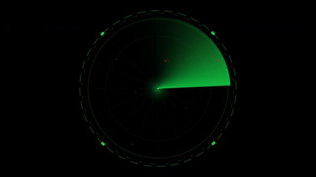 4K  Digital green radar HUD sweep with alpha channel and target detection