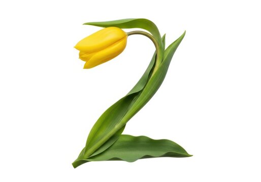 Number two shaped with a fresh yellow tulip flower
