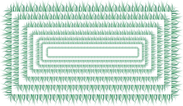 Rectangular frames made of green grass blades arranged in a nested pattern on a white background, for nature borders