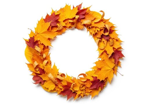 Autumn maple leaf wreath on a white background