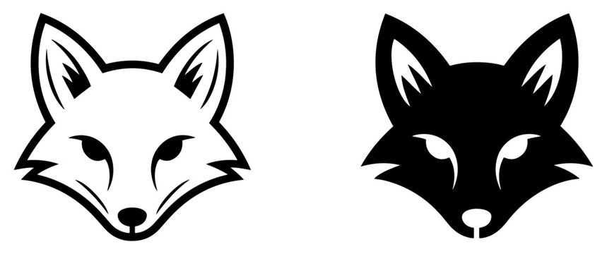 black white fox head icon set