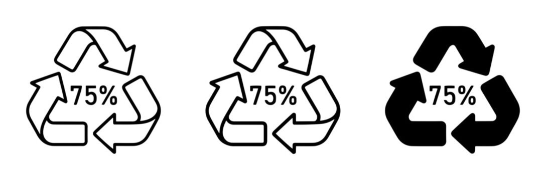 Recycling Symbol Icons, 75% Recycled Content, Vector Graphics for Sustainability