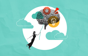 Business strategy sketch with woman guiding a creative brain, ge © ImageFlow