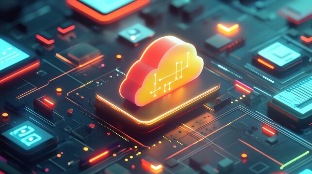 Cloud computing network data exchange cloud icon grid