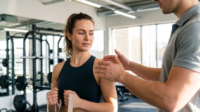 Young Woman Learning Correct Gym Exercise Technique