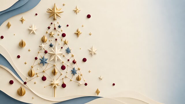 Elegant Christmas Tree Made of Paper Stars and Ornaments