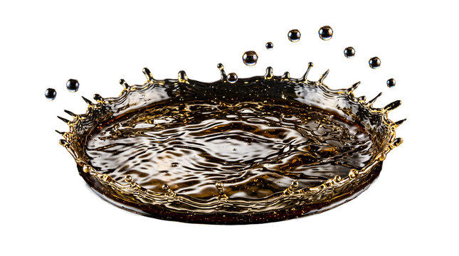 Dark liquid splash forming a crown shape isolated on transparent background