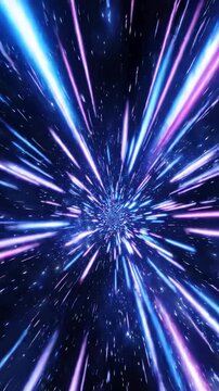 Blue light trails zooming through dark cosmic space