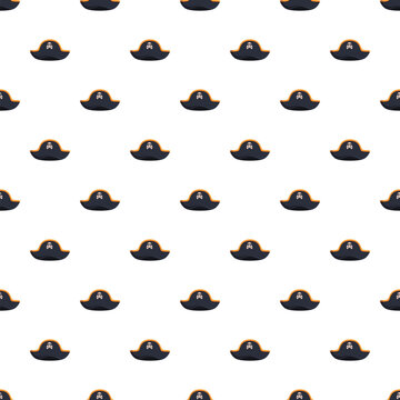 Pirate bicorne hats with skull and crossbones creating a repeating endless pattern on white