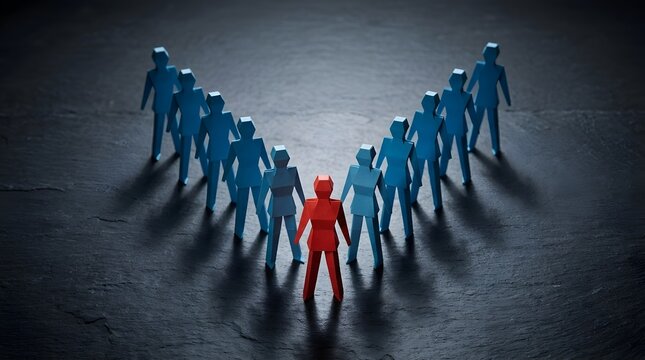 Red leader stands out from blue team in V formation