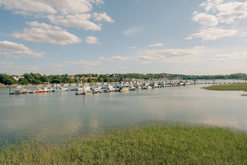 Obraz premium Panoramic view of the River Medway and Rochester from Rochester Castle walls, Kent, England, UK - 4 September 2026.