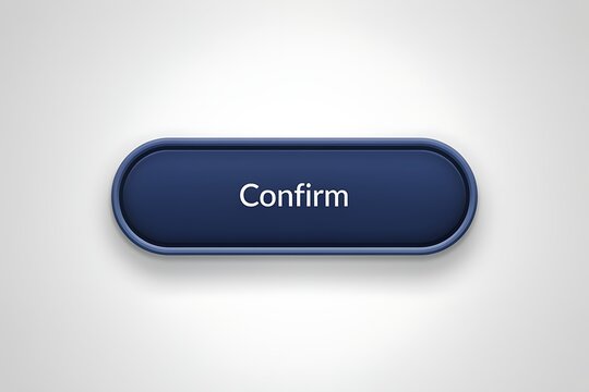 Polished 3D Navy Blue Confirm UI Button with Rounded Frame on Light Background