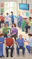 Obraz premium Community health drive: patient receive, doctor inject, medical worker, safe immunization, prevent disease, shoulder needle, nurse administer, active vaccination, senior protection, care hospital.