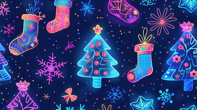 Dark Christmas background with a glowing Christmas tree, warm  lights, sparkling ornaments, a magical night atmosphere, and elegant festive decorations.