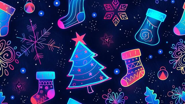 Dark Christmas background with a glowing Christmas tree, warm  lights, sparkling ornaments, a magical night atmosphere, and elegant festive decorations.