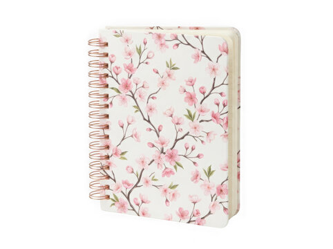 Notebook with cherry blossom pattern isolated on transparent