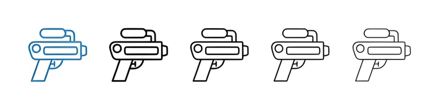 Squirt gun icons collection vectors for web ui. Thin line customizable illustration. Contour symbol. Vector isolated outline drawing. Editable stroke