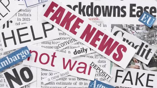 Conceptual video background with the text Fake News printed on newspapers.
