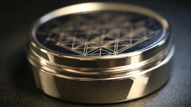 Silver container with geometric pattern