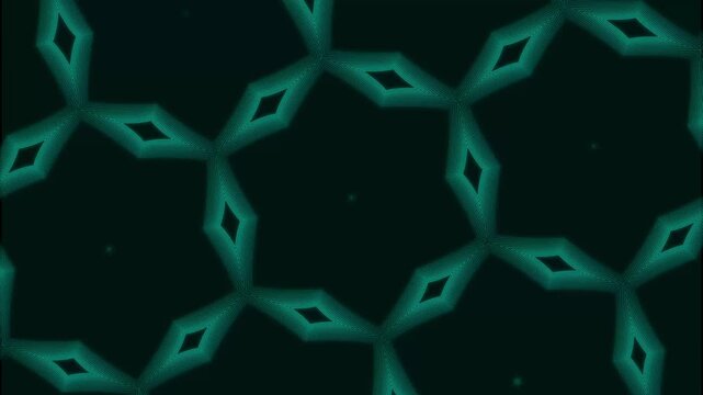 Floral pattern animation repeats in symmetrical teal star geometry. Hypnotic abstract mandala graphics define this floral pattern. Elegant ambient motion animates the teal star floral pattern.