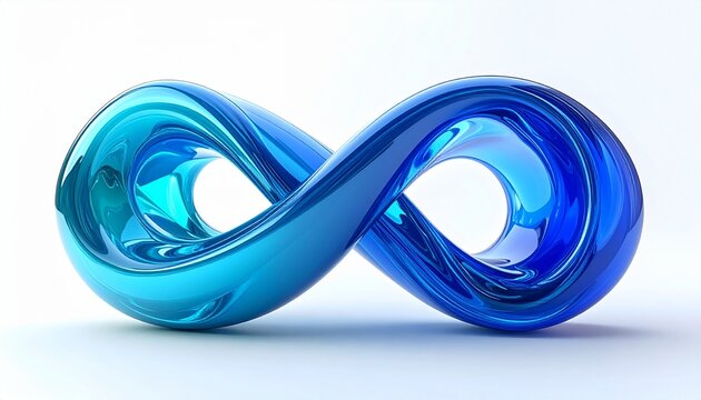 A luminous blue infinity symbol glows with fluid gradients, embodying boundless continuity, symmetry, and timeless abstraction, evoking purity, balance, and limitless transcendence in modern design.