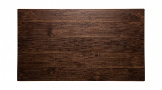 Top down view of a polished dark walnut wood table surface with visible natural grain patterns