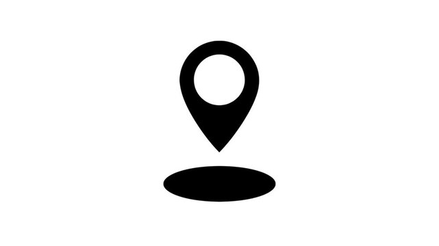 Black and white location pin animation featuring multiple map markers appearing on a clean white background, symbolizing location, navigation, mapping, travel, and geographic positioning.