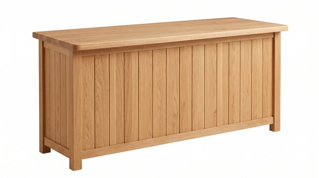 Rectangular wooden storage bench or console table with a flat top and sturdy legs, crafted from light natural wood, isolated on a clean white background.