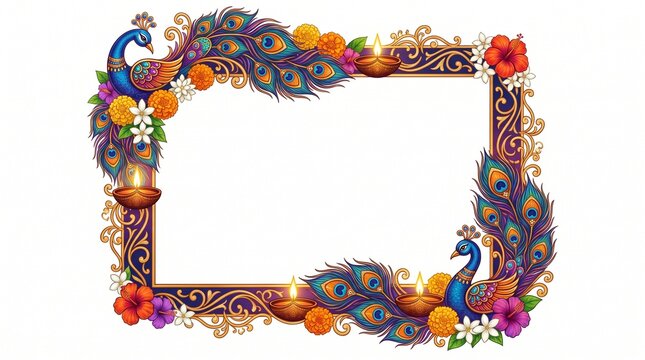 A vibrant and colorful diwali themed decorative frame perfect for festive greetings and celebratory photo displays