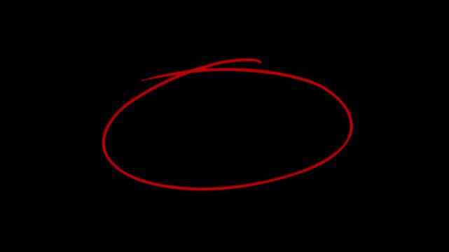 Hand drawn circle in red marker animation. Hand drawn circle in red marker. alpha channel 4K.