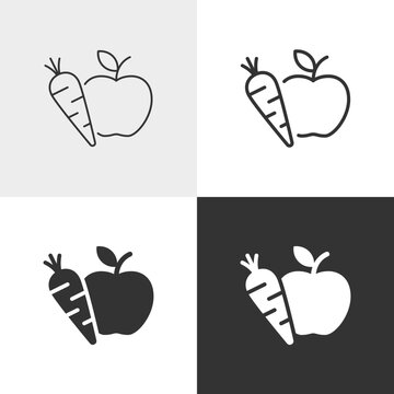 Carrot and apple vector icon in outline and solid styles, Editable stroke.