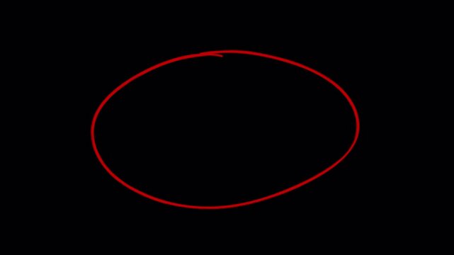 Handwritten red circle frame circle mark animation. alpha channel 4K animation.