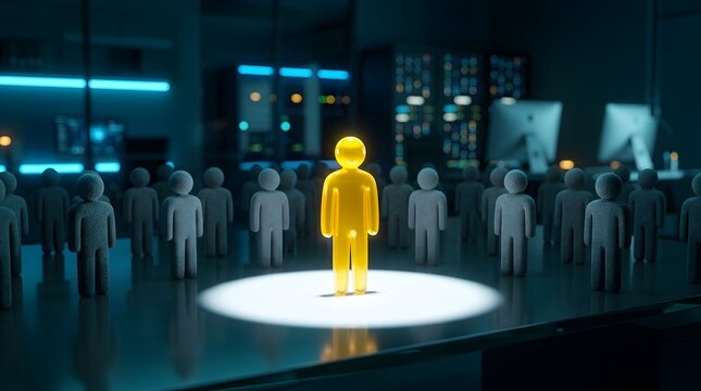 Unique person highlighted in spotlight among crowd