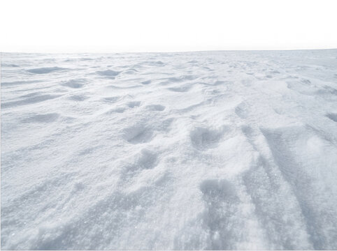 Fresh white snow texture surface covering the ground in winter season isolated on transparent background
