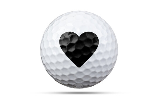 Golf ball with heart icon print isolated from background
