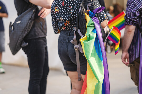 People Carrying Rainbow Pride Flags at Outdoor Festival