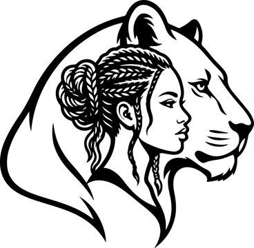 Lioness and Braided Woman svg