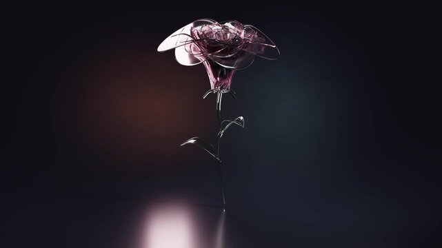 Glass flower wilting on a dark background